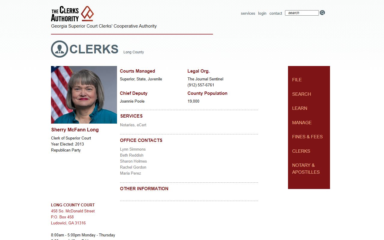 Long County Clerk of Superior Court GSCCCA directory record