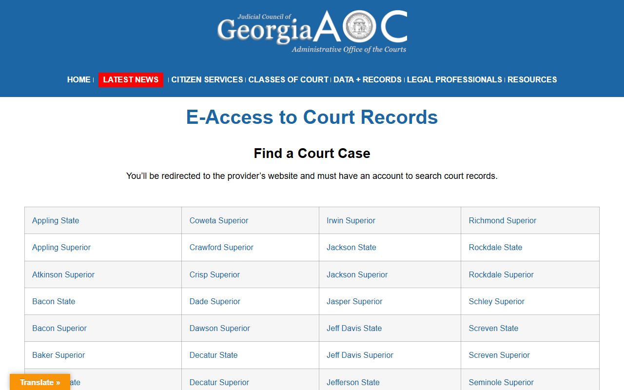 Long County Clerk of Superior Court Georgia Courts e-access page