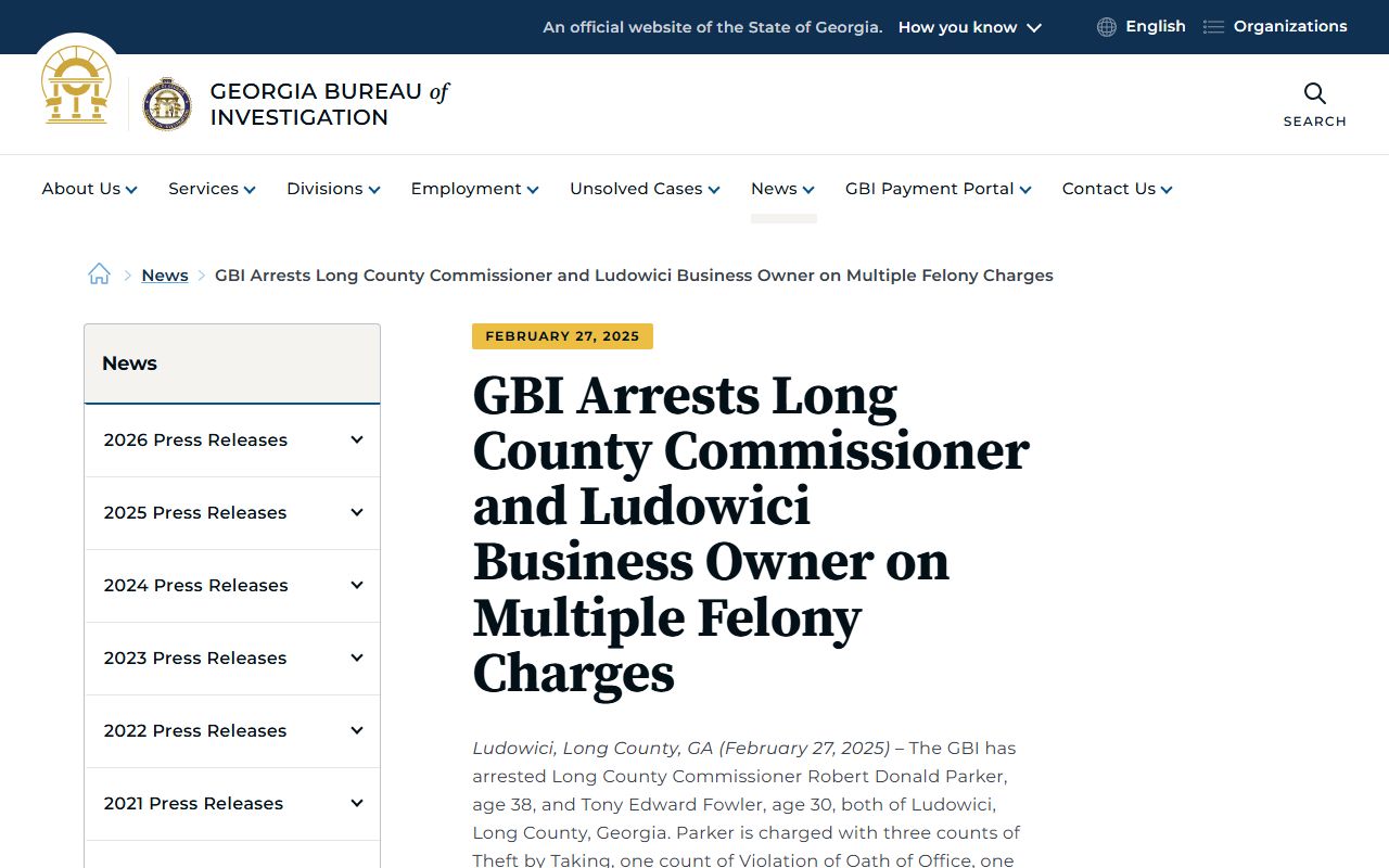 Long County criminal court records GBI arrest press release