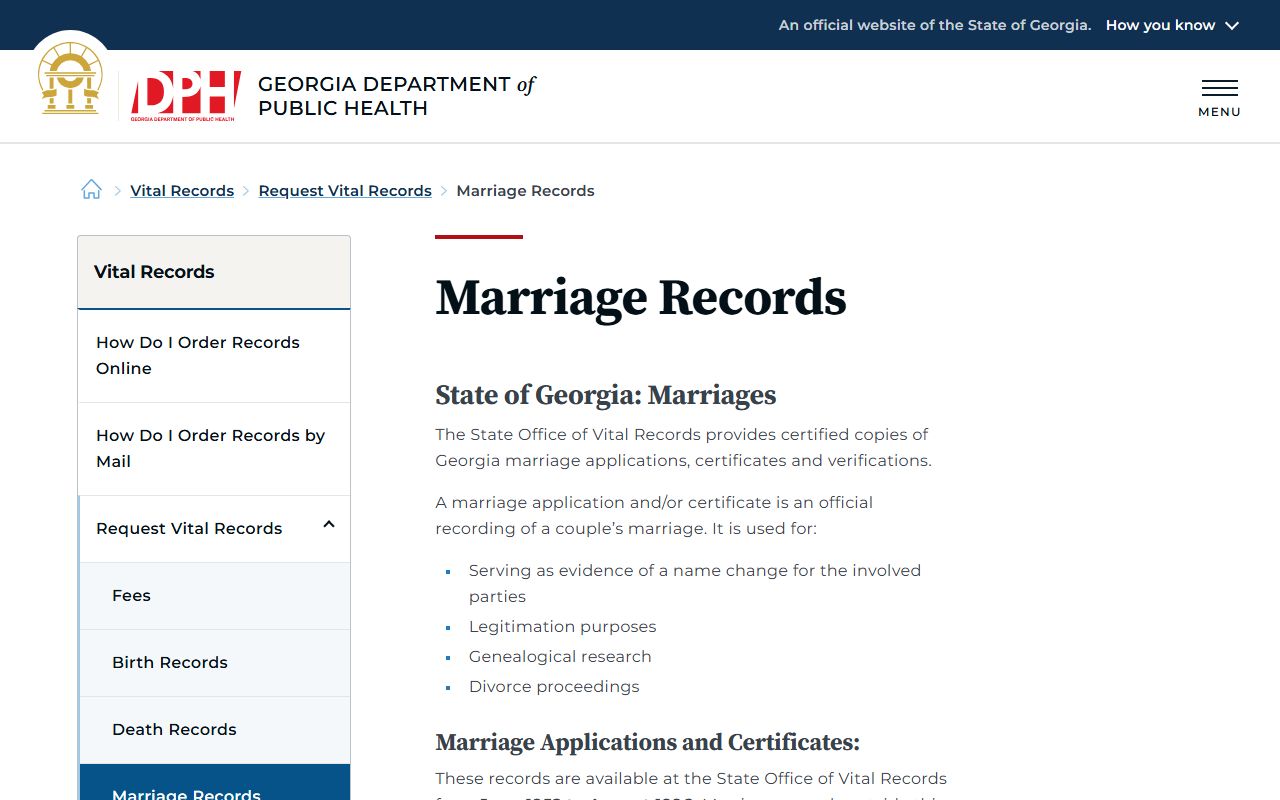 Long County marriage records Georgia DPH marriage record request