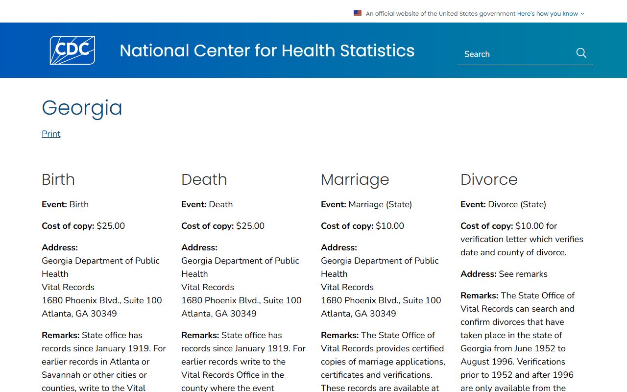 Long County divorce records CDC Georgia vital records guide