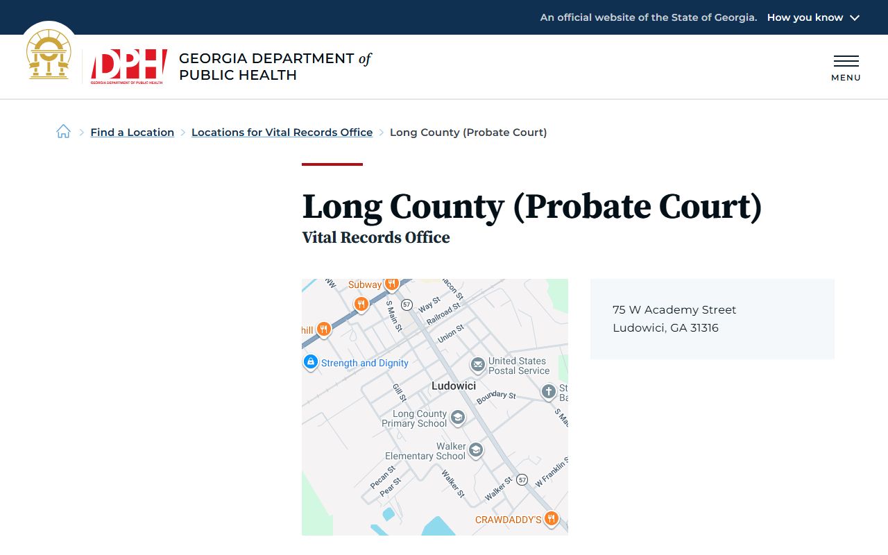 Long County probate records DPH local vital records location